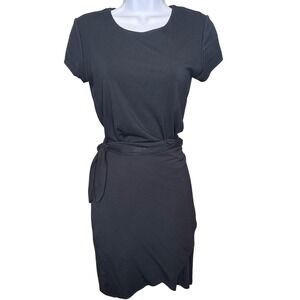 Aritzia Wilfred Womens Black Wrap Short Sleeve Dress Sz M LBD Minimalist Chic